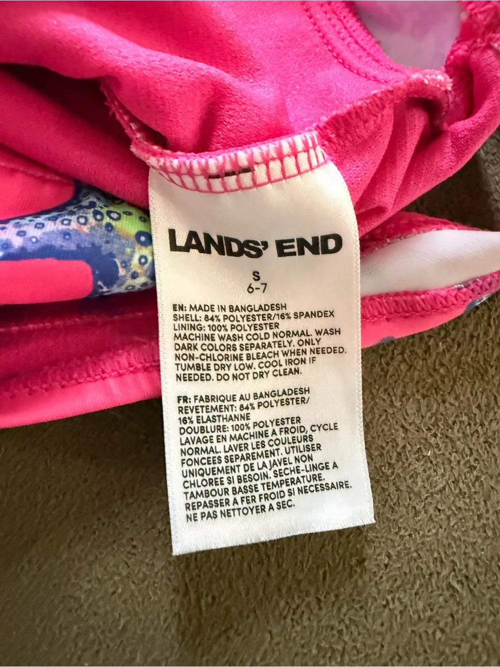 Lands' End Hot Pink One-Piece Swimsuit with Blue Starfish size 6-7